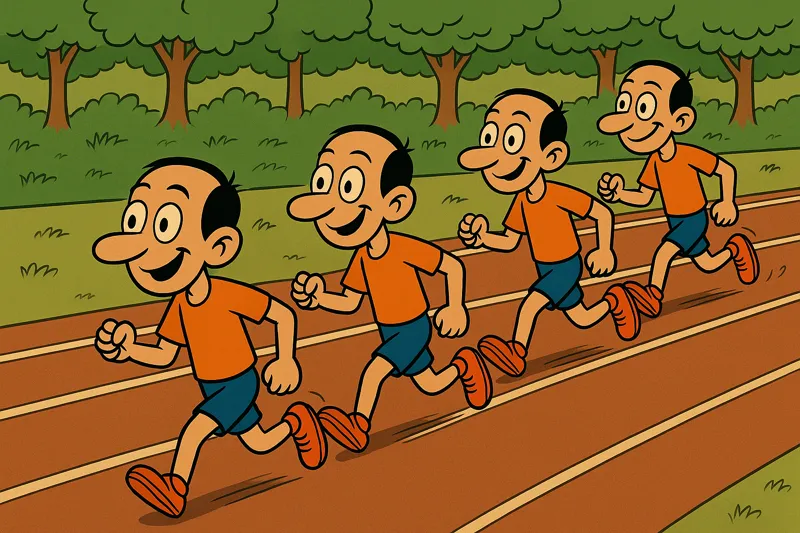 Several Jorges running on the same line one after another.