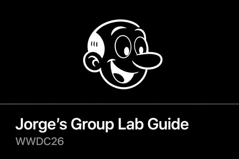 Illustration inspired by Apple's official Group Lab covers, featuring Jorge's animated character icon over a circle with the text "Jorge's Group Lab Guide WWDC26".