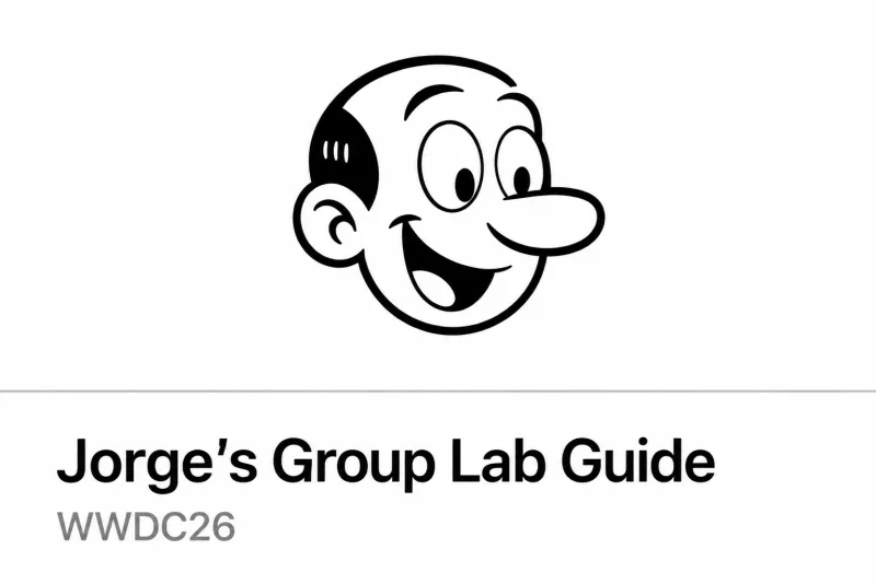 Illustration inspired by Apple's official Group Lab covers, featuring Jorge's animated character icon over a circle with the text "Jorge's Group Lab Guide WWDC26".