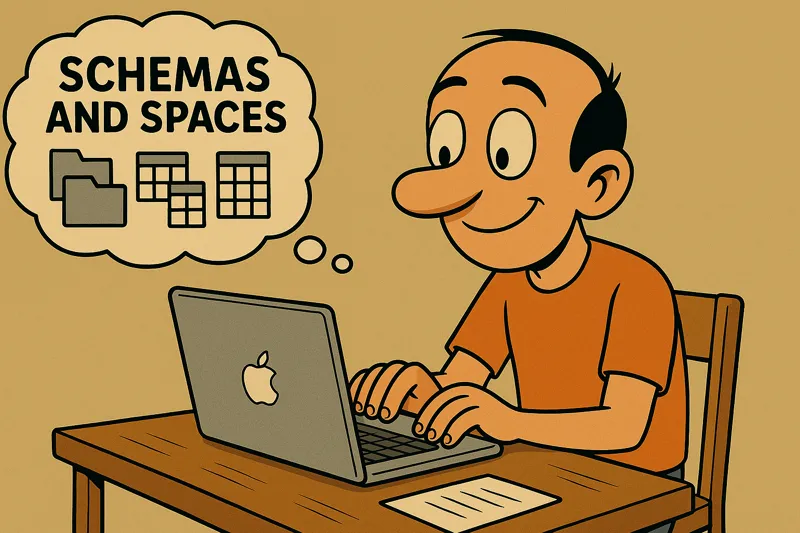 Jorge sitting programming thinking about Schemas and Spaces
