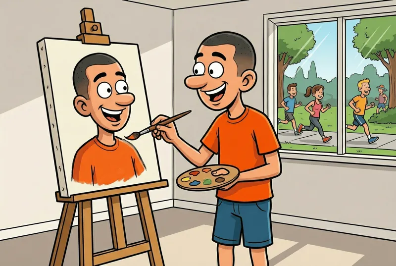 Jorge painting himself on a canvas, representing full control over his portfolio's styles.